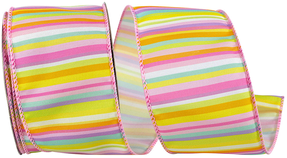 Multi 2-1 2 Inch Horizontal Stripe Mojave Wired Edge Ribbon for Wreaths & Bows