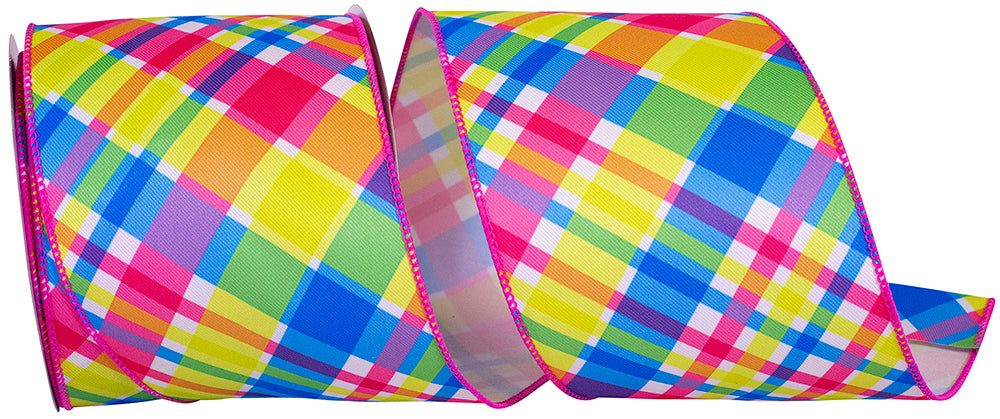 Wired Edge Plaid Diagonal Ribbon 4 Inch Op2 10 Yards