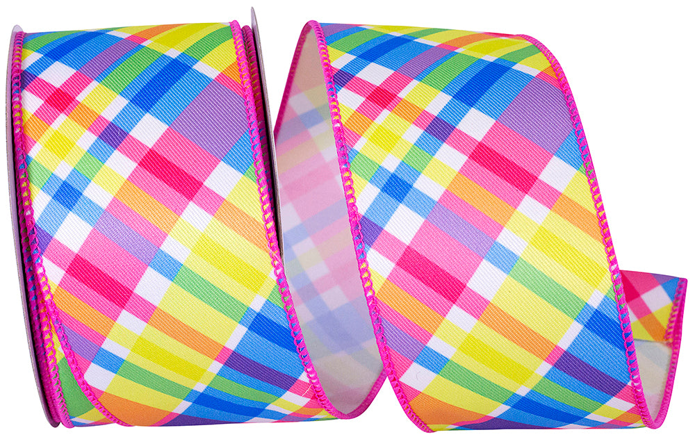Plaid Diagonal Bright Wired Edge Ribbon 2-1/2 Inch Op2