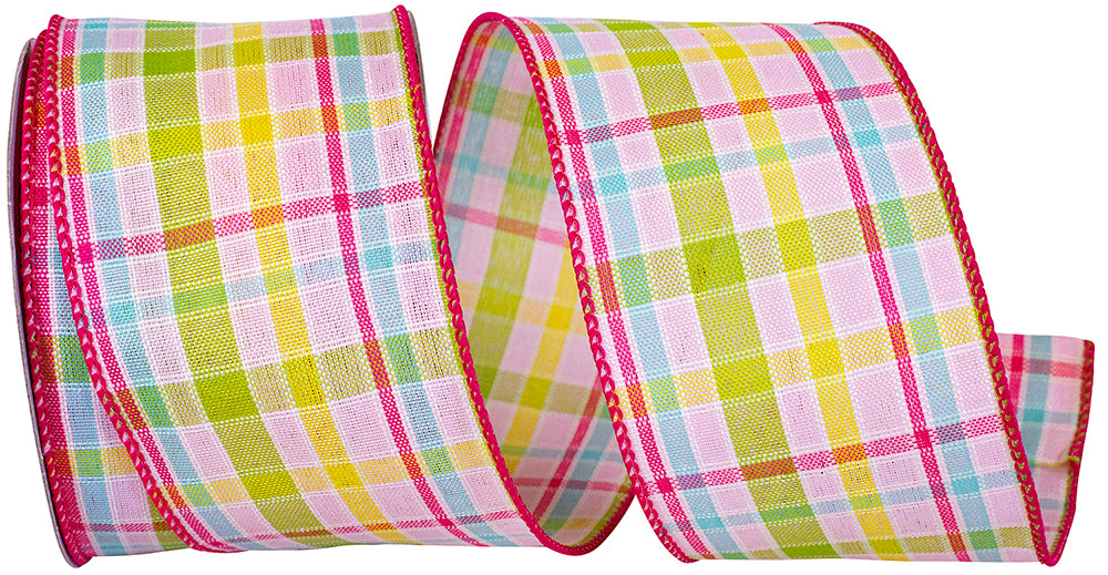 Mini Plaid Pastel Stitch Wired Edge Ribbon 2-1/2 Inch Multi