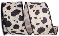 Natural Black 2-1 2 Inch Cow Print Linen Wired Edge Ribbon for Wreaths & Bows