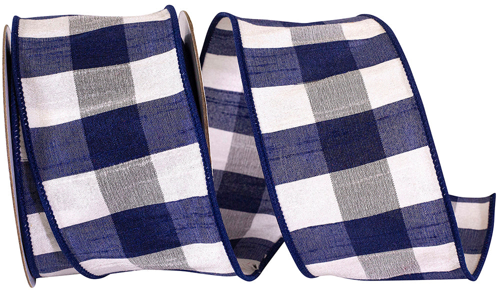 Navy 2-1 2 Inch Check Dupioni Delight Wired Edge Ribbon for Wreaths & Bows