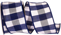 Navy 2-1 2 Inch Check Dupioni Delight Wired Edge Ribbon for Wreaths & Bows
