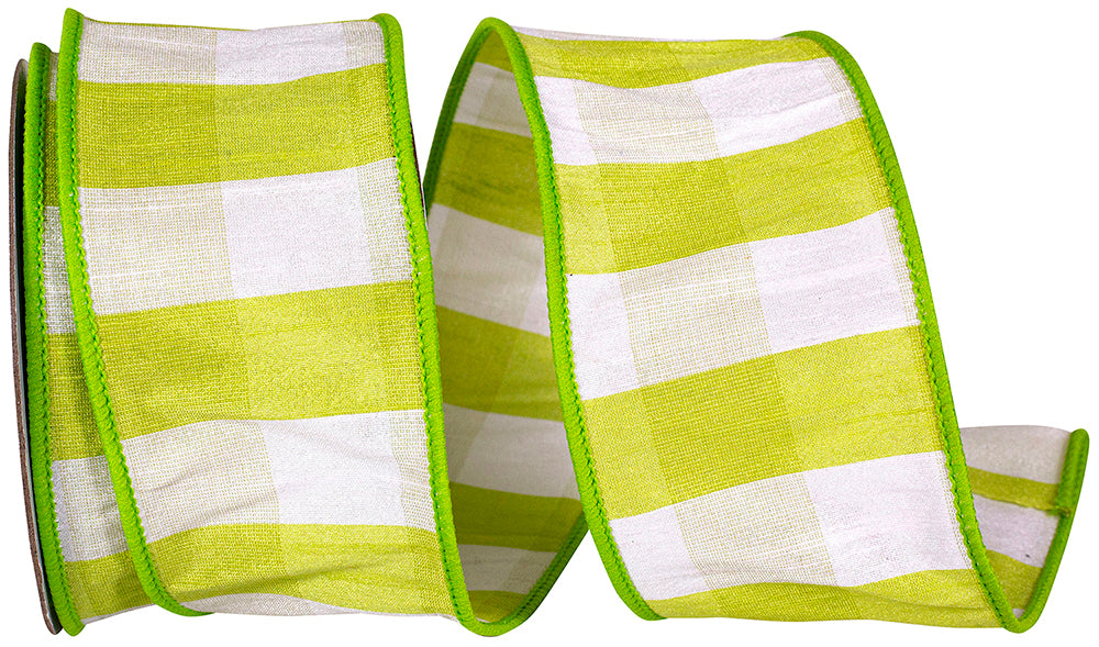 Green 2-1 2 Inch Check Dupioni Delight Wired Edge Ribbon for Wreaths & Bows