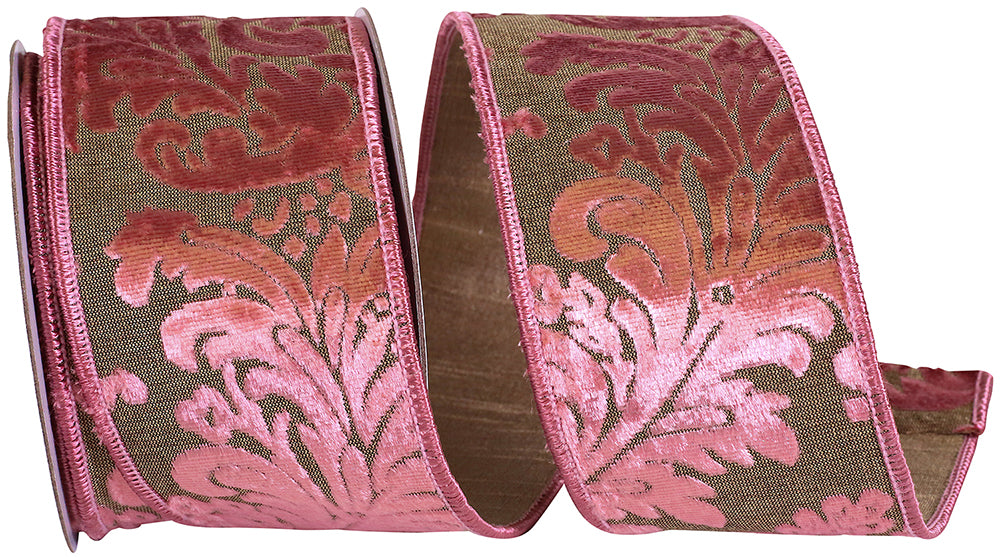 Rose 2-1 2 Inch Velvet Filigree Deluxe Wired Edge Ribbon for Wreaths & Bows