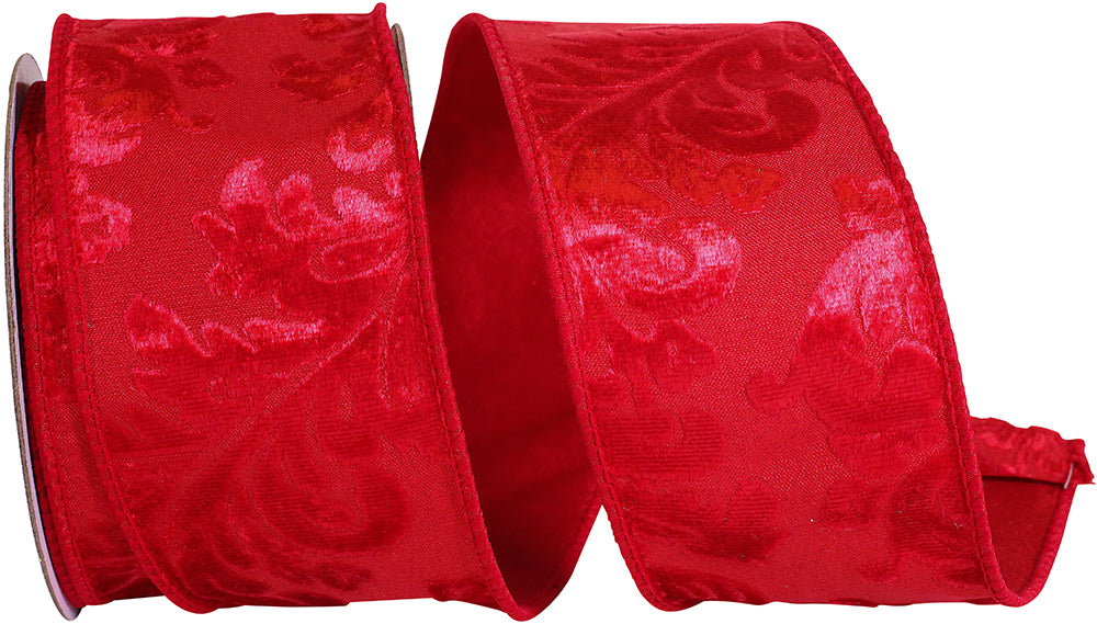 Red 2-1 2 Inch Velvet Filigree Deluxe Wired Edge Ribbon for Wreaths & Bows