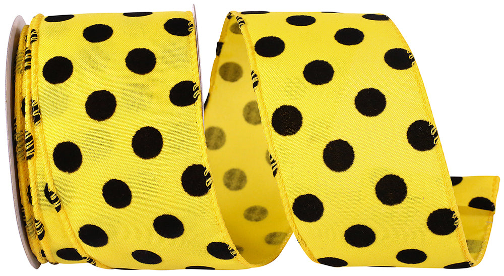 Yellow 2-1 2 Inch Linen Velvet Dots Luis Wired Edge Ribbon for Wreaths & Bows