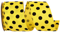 Yellow 2-1 2 Inch Linen Velvet Dots Luis Wired Edge Ribbon for Wreaths & Bows