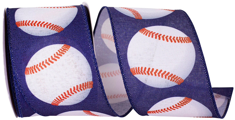 Navy 2-1 2 Inch Baseball Grand Linen Wired Edge Ribbon for Wreaths & Bows