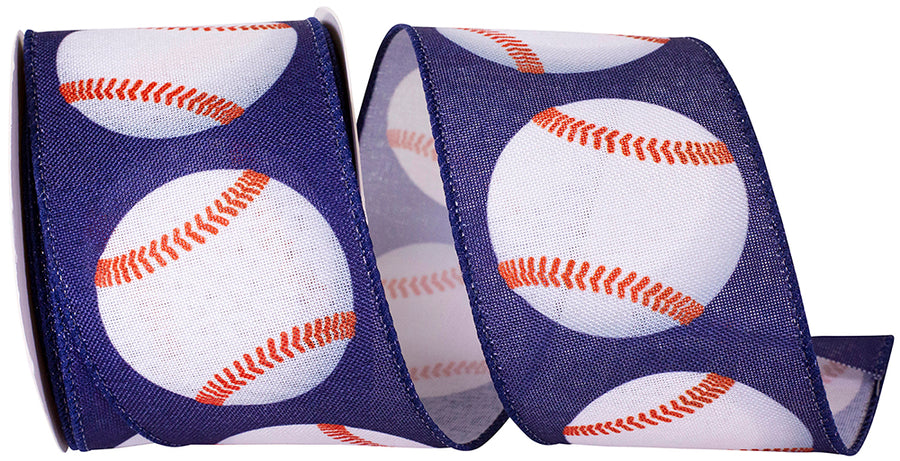 Navy 2-1 2 Inch Baseball Grand Linen Wired Edge Ribbon for Wreaths & Bows