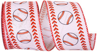 White Red 2-1 2 Inch Baseballs Stitching Linen Wired Edge Ribbon for Wreaths & Bows