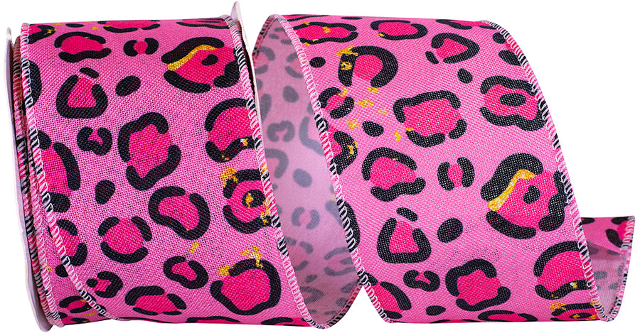 2-1 2 Inch Leopard Spot Pink Wired Edge Ribbon for Wreaths & Bows