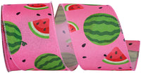 Pink 2-1 2 Inch Watermelon & Seeds Linen Wired Edge Ribbon for Wreaths & Bows