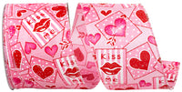 Pink 2-1 2 Inch Valentines Hearts & Cards Wired Edge Ribbon for Wreaths & Bows
