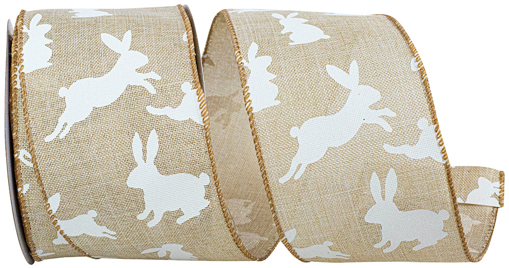Linen Bunny Hop Wired Edge Ribbon Natural White 2-1/2 Inch