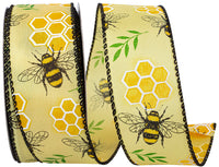 Yellow 1-1 2 Inch Honeycomb Bees Wired Edge Ribbon for Wreaths & Bows