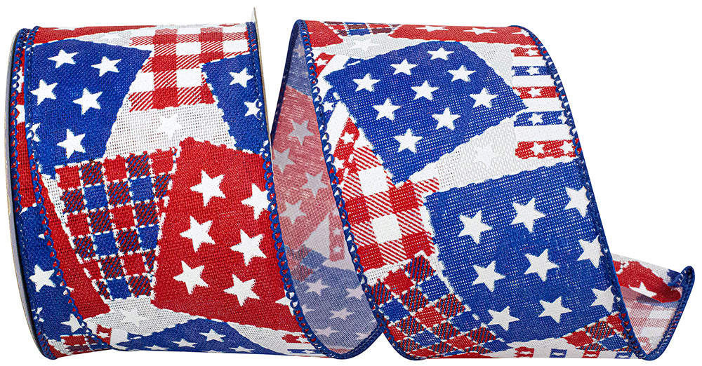 Royal 2-1 2 Inch Patchwork Patriotic Wired Edge Ribbon for Wreaths & Bows