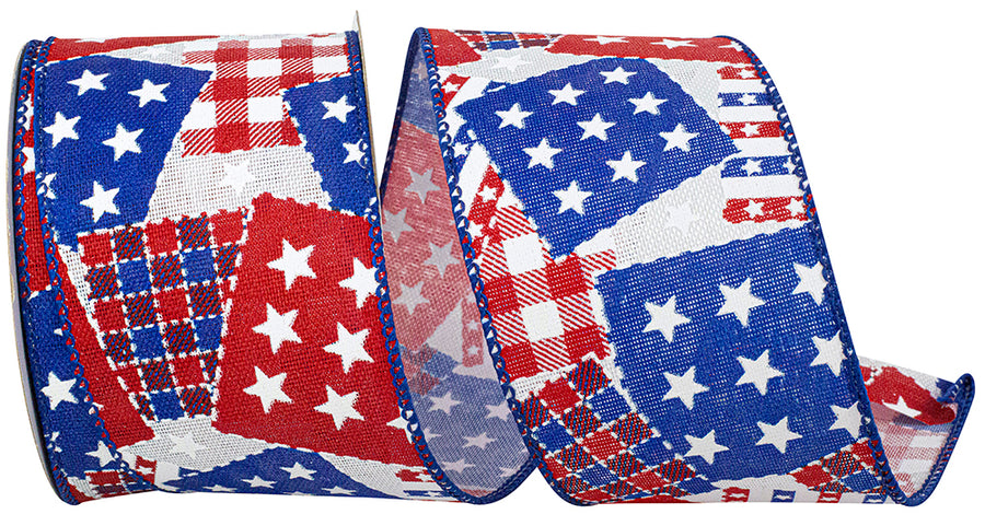 Royal 2-1 2 Inch Patchwork Patriotic Wired Edge Ribbon for Wreaths & Bows