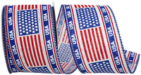 Red White Blue 2-1 2 Inch Flag Usa Linen Wired Edge Ribbon for Wreaths & Bows