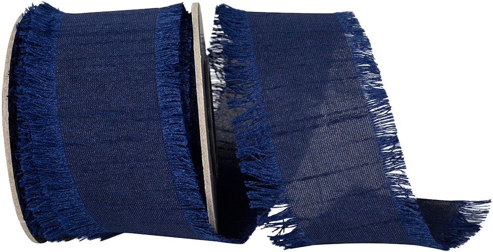 Navy 1-1 2 Inch Dupioni Silk Fringe Ribbon for Wreaths & Bows