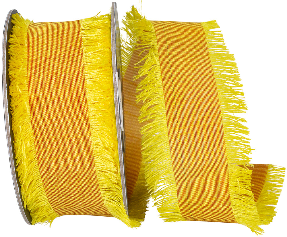 Yellow 1-1 2 Inch Dupioni Silk Fringe Ribbon for Wreaths & Bows