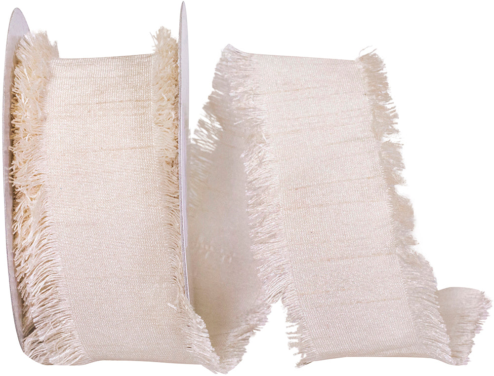 Ivory 1-1 2 Inch Dupioni Silk Fringe Ribbon for Wreaths & Bows