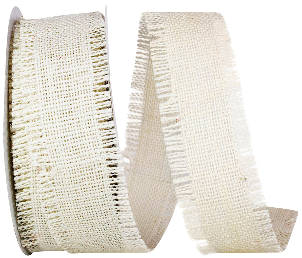 Ivory Burlap Jute Fringe Ribbon 1-1/2 Inch for Wreaths