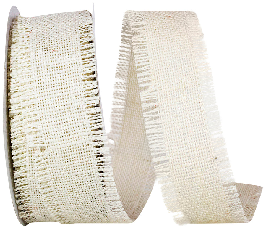 Ivory Burlap Jute Fringe Ribbon 1-1/2 Inch for Wreaths