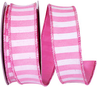 Pink 1-1 2 Inch Cabana Stripe Horizontal Dupioni Lux Wired Edge Ribbon for Wreaths & Bows