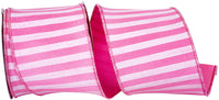 Pink 4 Inch Cabana Stripe Horizontal Dupioni Lux Wired Edge Ribbon for Wreaths & Bows