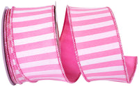 Pink 2-1 2 Inch Cabana Stripe Horizontal Dupioni Lux Wired Edge Ribbon for Wreaths & Bows