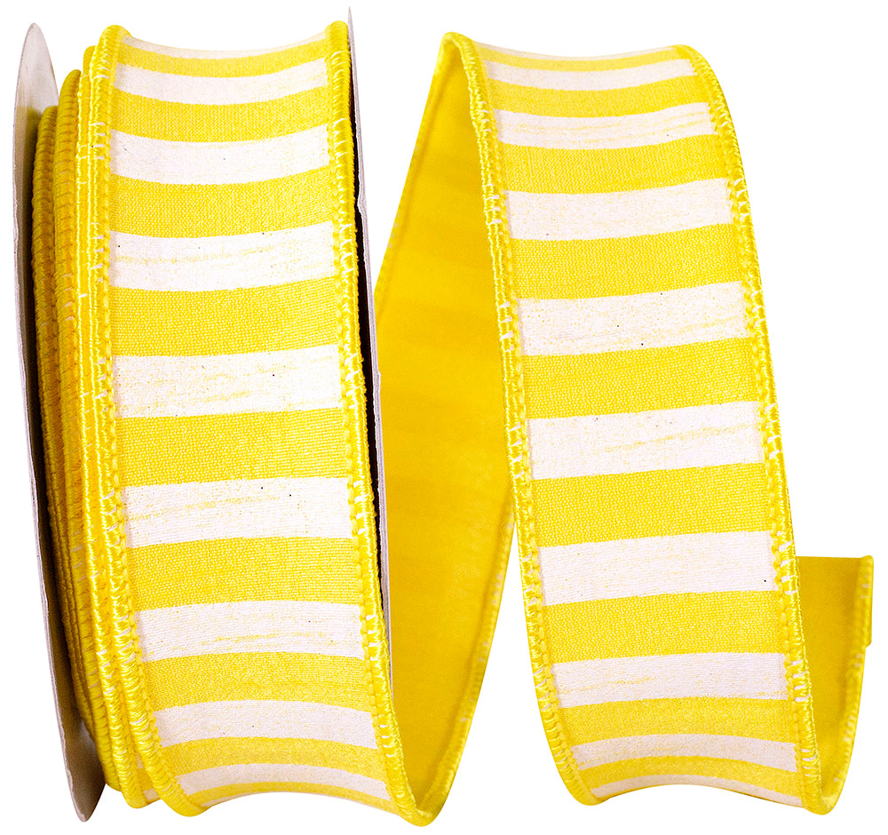Sunshine 1-1 2 Inch Cabana Stripe Horizontal Dupioni Lux Wired Edge Ribbon for Wreaths & Bows