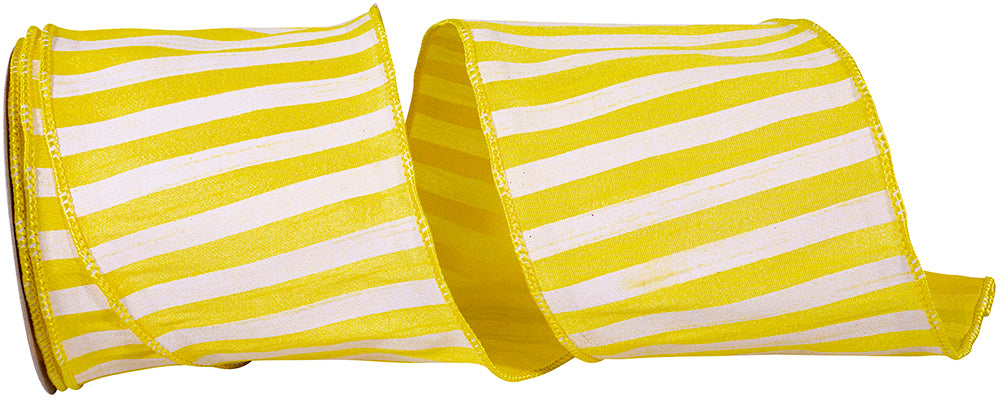 Sunshine 4 Inch Cabana Stripe Horizontal Dupioni Lux Wired Edge Ribbon for Wreaths & Bows