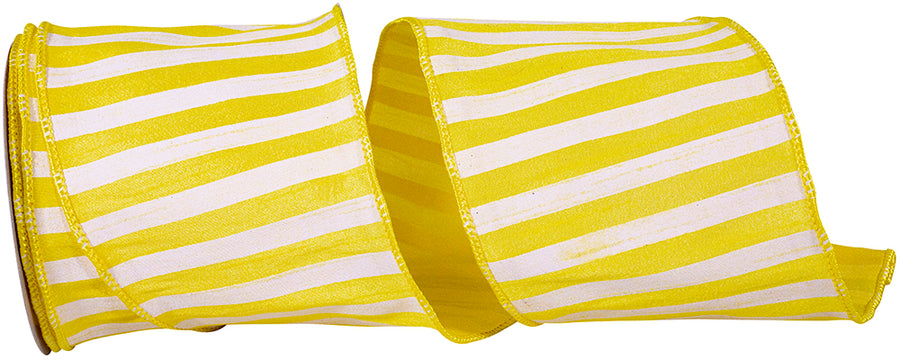 Sunshine 4 Inch Cabana Stripe Horizontal Dupioni Lux Wired Edge Ribbon for Wreaths & Bows