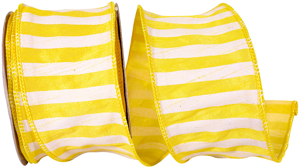 Sunshine 2-1 2 Inch Cabana Stripe Horizontal Dupioni Lux Wired Edge Ribbon for Wreaths & Bows