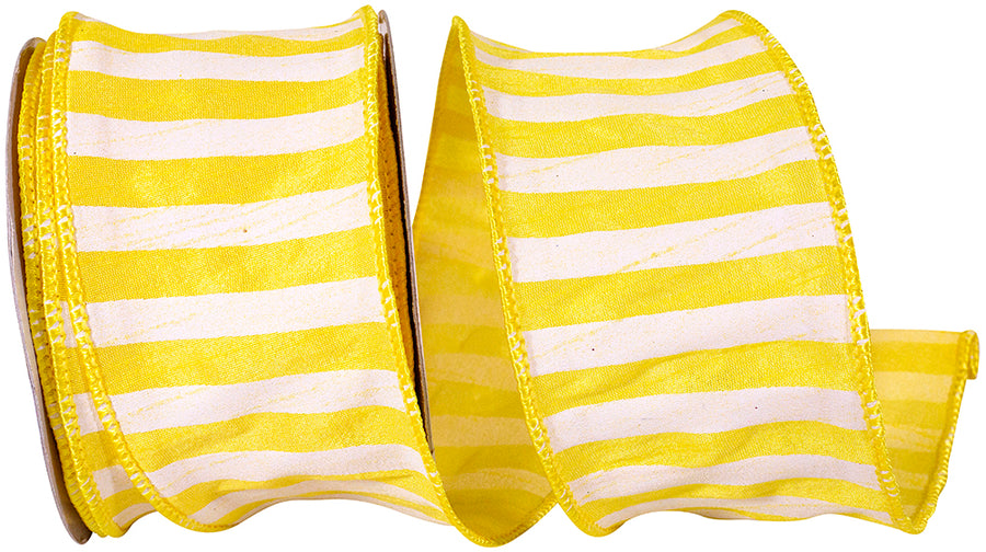 Sunshine 2-1 2 Inch Cabana Stripe Horizontal Dupioni Lux Wired Edge Ribbon for Wreaths & Bows