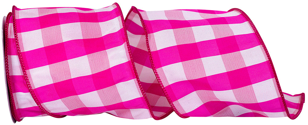 Fuchsia 4 Inch Sherbert Check Wired Edge Ribbon for Wreaths & Bows