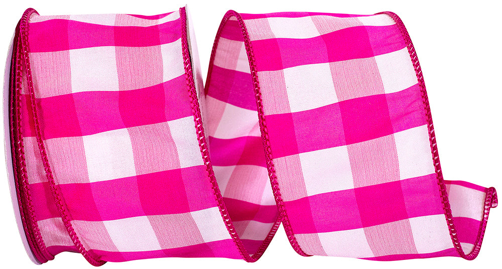 Fuchsia 2-1 2 Inch Sherbert Check Wired Edge Ribbon for Wreaths & Bows