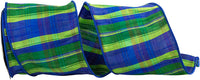 Rainforest Dupioni Plaid Ribbon Blue Green 4 Inch 10Yds