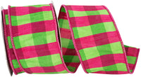 Fuchsia Lime 2-1 2 Inch Dupioni Check Elizabeth Wired Edge Ribbon for Wreaths & Bows