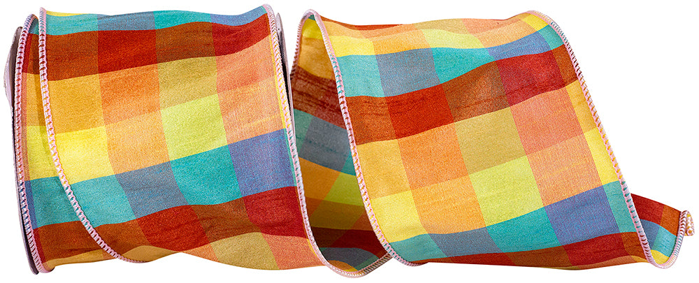 Sahara Plaid Wired Edge Ribbon 4 Inch Sienna 10 Yards