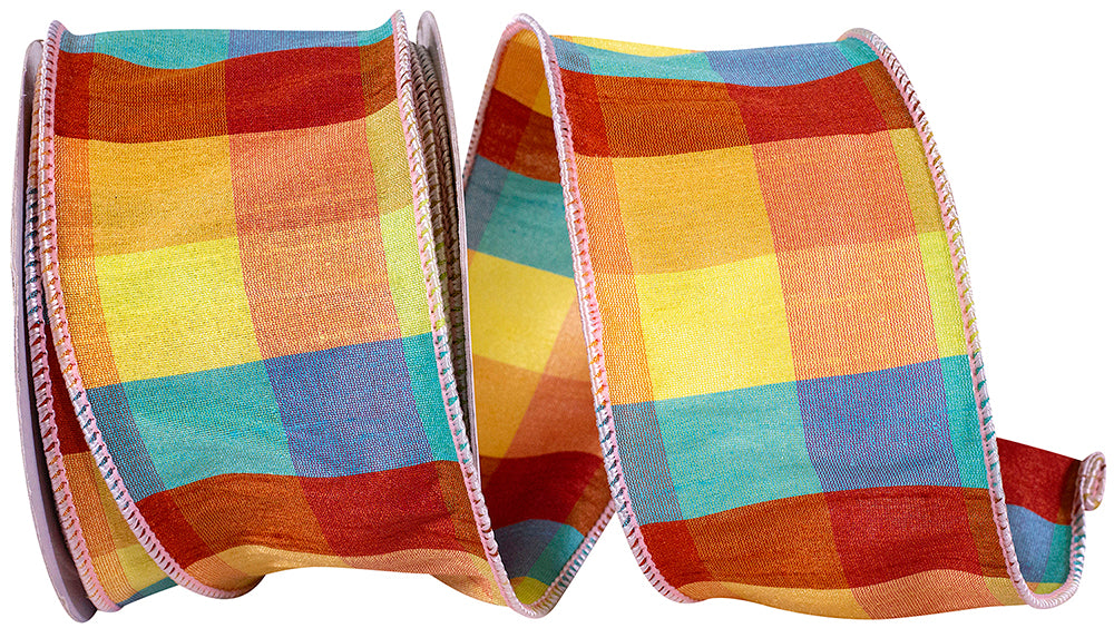 Sienna Sahara Plaid Wired Edge Ribbon 2-1/2 Inch