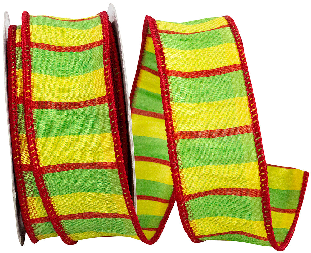 Dupioni Wired Edge Ribbon Lime Yellow 1-1/2 Inch 10 Yards