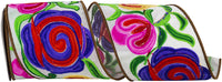 Multi 4 Inch Flower Embroidery Stitches Wired Edge Ribbon for Wreaths & Bows