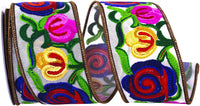 Multi 2-1 2 Inch Flower Embroidery Stitches Wired Edge Ribbon for Wreaths & Bows