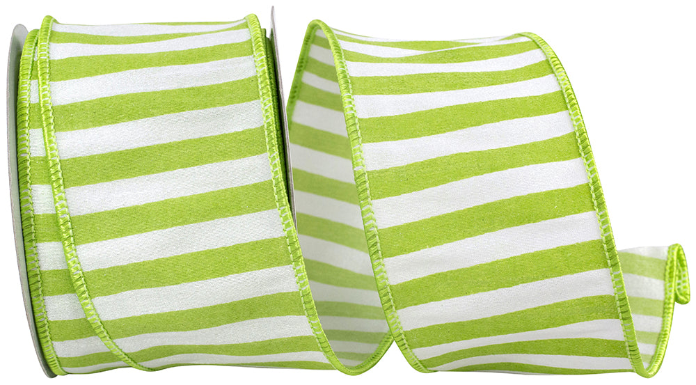 Lime 2-1 2 Inch Dupioni Cabana Stripe Wired Edge Ribbon for Wreaths & Bows