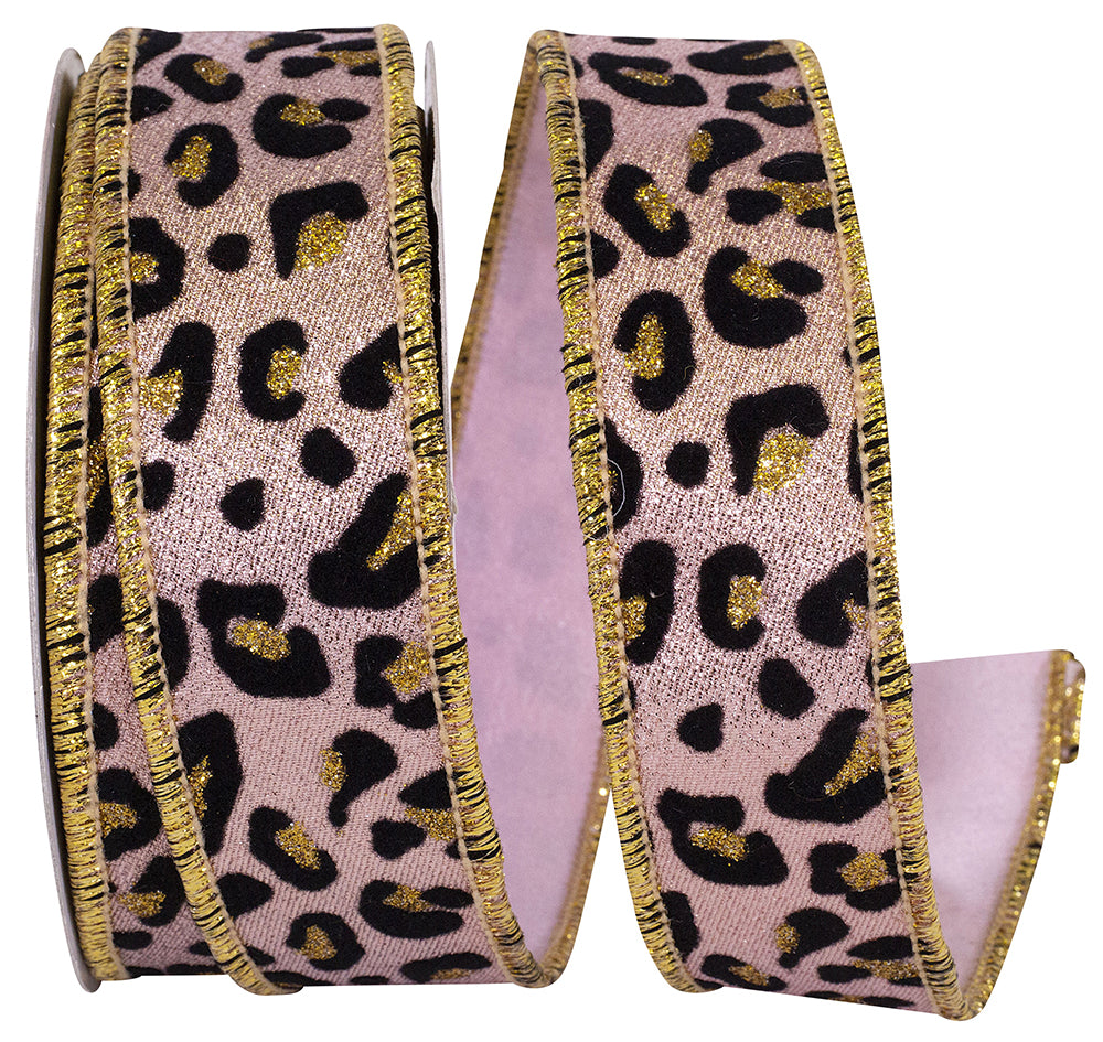Leopard Glitter Shine Wired Edge Ribbon Rose 1-1/2 Inch