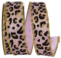 Leopard Glitter Shine Wired Edge Ribbon Rose 1-1/2 Inch