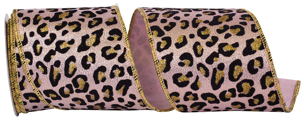 Leopard Glitter Shine Ribbon 4 Inch Rose 5 Yards