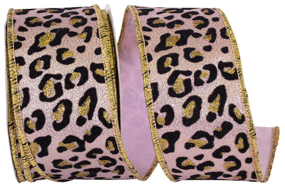 Leopard Glitter Shine Ribbon Rose 2-1/2 Inch for Bows